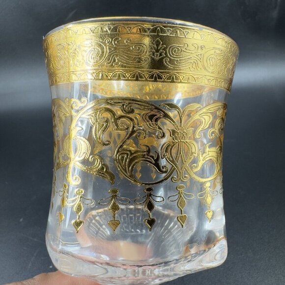 Bohemian Czech Clear Glass Goblet Cups Glasses Heavy Gold Butterfly Pattern 2set - Picture 12 of 15